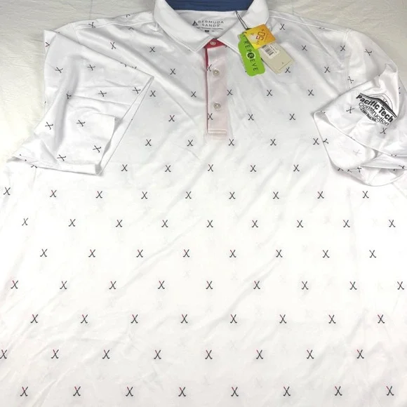 Bermuda Sands Golf Polo Mens 2XL 'Clubs White' Print Performance S/S White NWT - Picture 4 of 13